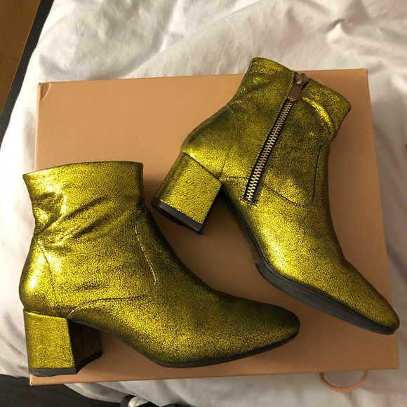 & Other Stories Shoes - & Other Stories gold crackle leather ankle boots